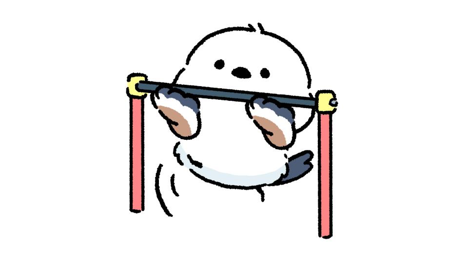 鉄棒をするシマエナガの画像