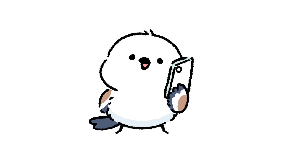 スマートフォンを使うシマエナガの画像